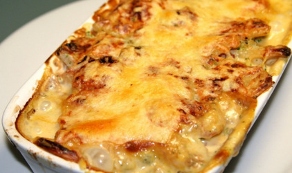 Σουφλέ πατάτας με πράσο και τυριά