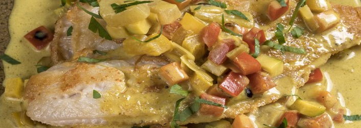 Φιλέτο γλώσσα με κάρι και λαχανικά