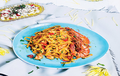 Ταλιατέλες με γαρίδες και τσίλι